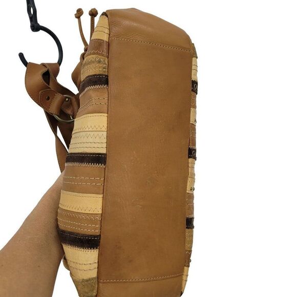 Vintage Fossil‎ Hobo Leather Patchwork Studded Embroidered Shoulder Bag Brown - Picture 10 of 15